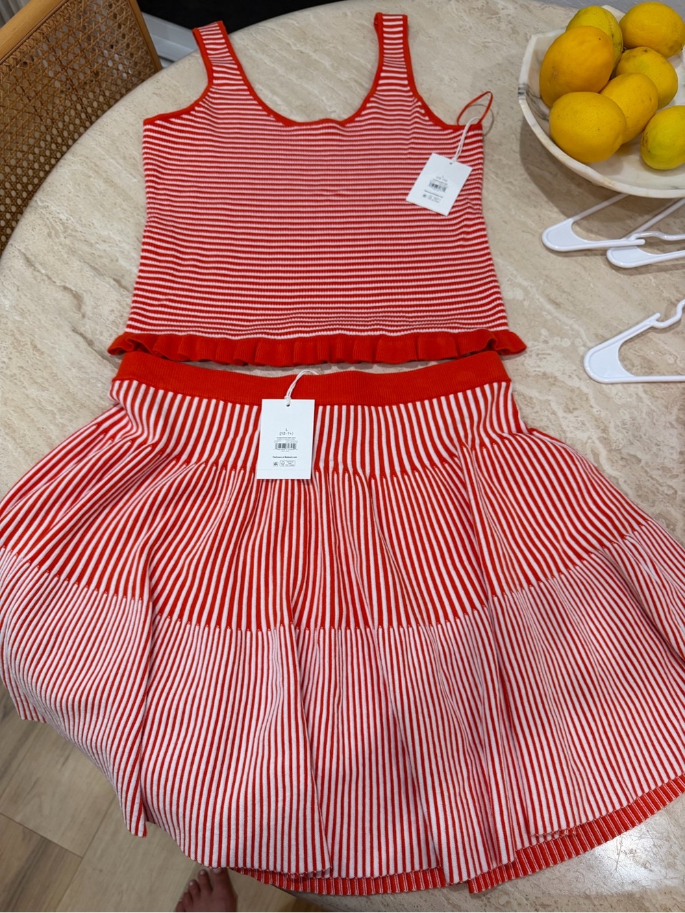 Red and White Striped Knit Tank + Skirt Set
